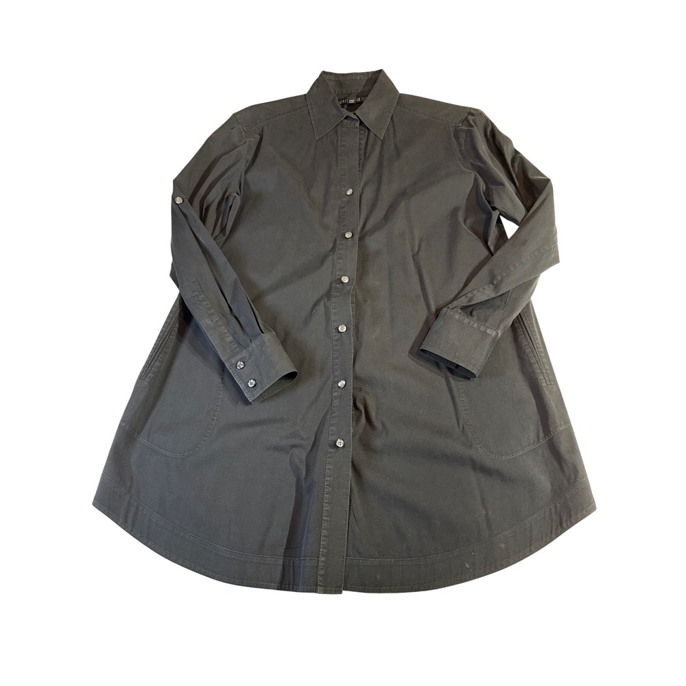 Lafayette 148 Cotton Blend Tunic Shirt 2 Black Button Front Pockets